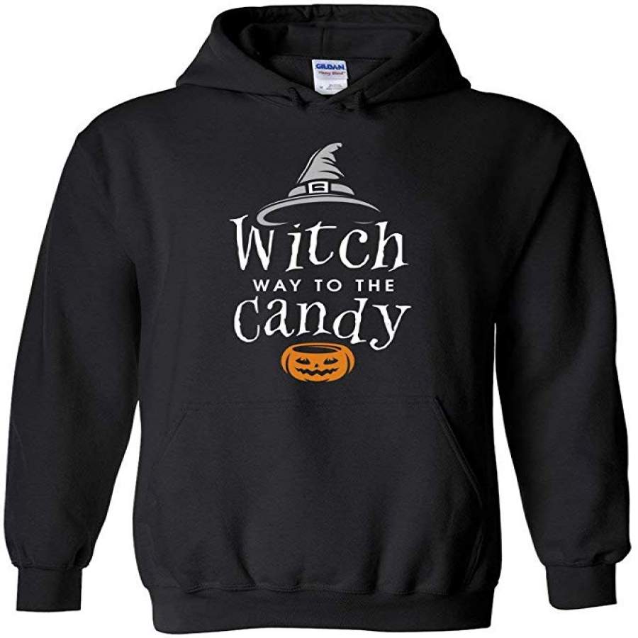 Witch Way To The Candy Halloween Hoodie In Black – Witch Gifts – Hoodies