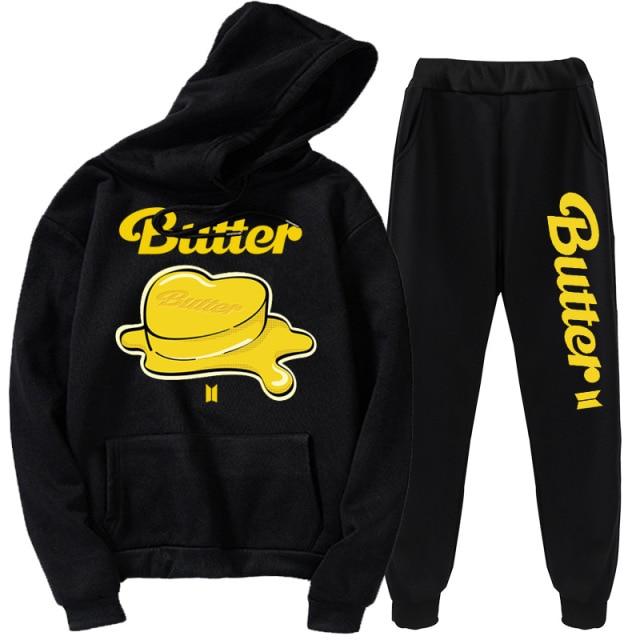 Kpop Bts Bangtan Boys Butter Men/Women Hoodie Two-Piece Casual Plush Print Unisex Sweatshirt Sweatpants Streetwear