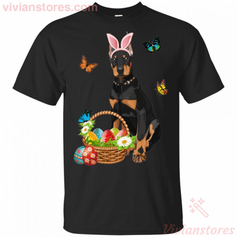 Doberman Bunny Hat Rabbit Easter Day Eggs Funny Gift Shirt VA03