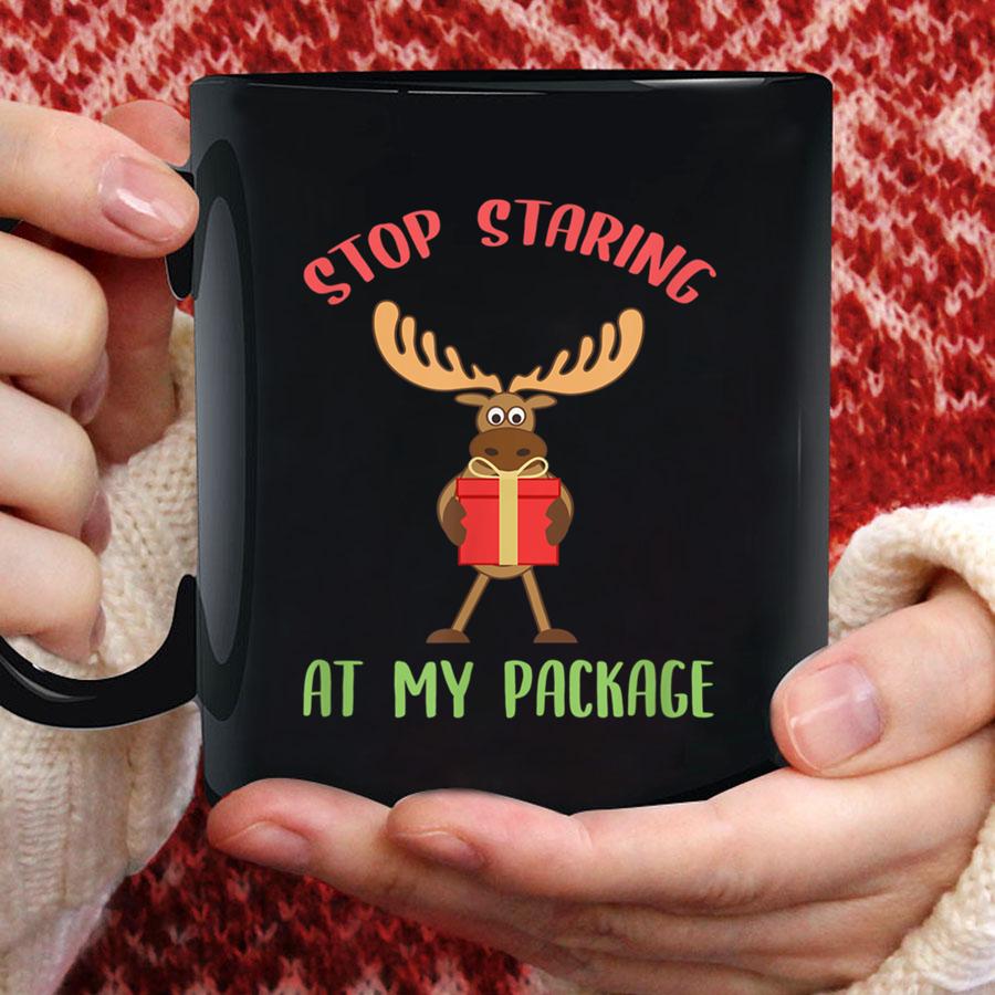 Moose Funny Christmas Gift stop staring at my package Xmas T Shirt