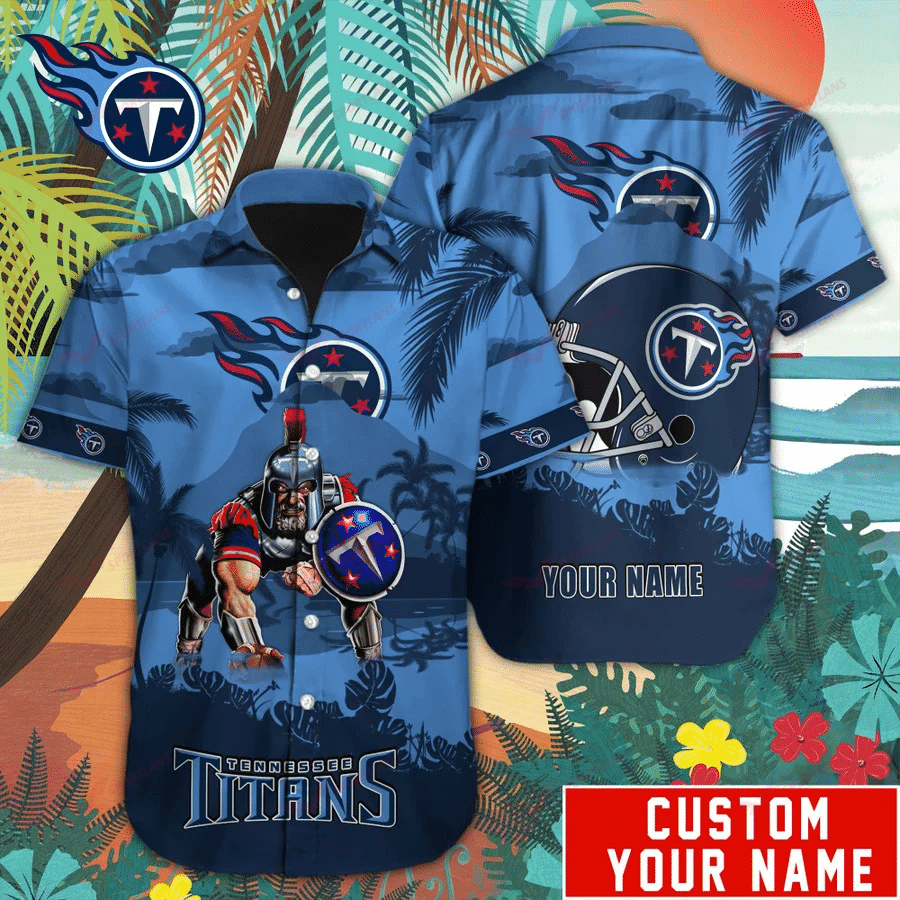 Tennessee Titans Mascot Button Up Hawaiian Shirt Custom Name