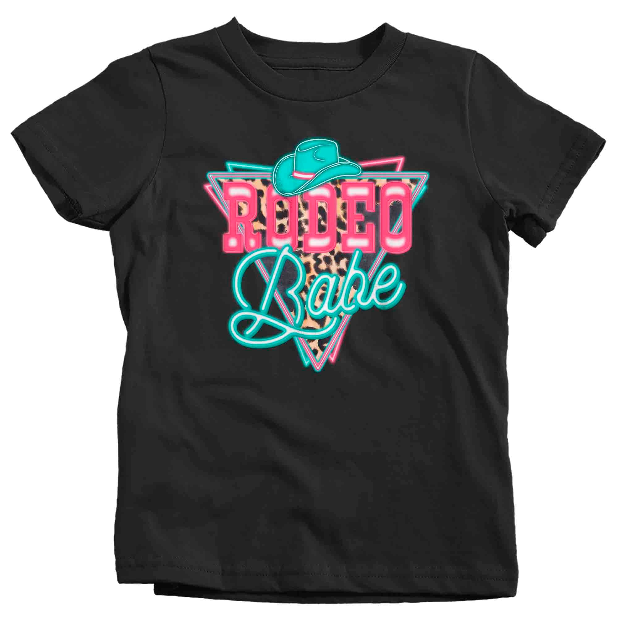 Kids Rodeo Babe Shirt Neon Lights Tshirt Cowgirl Leopard Animal Print Rodeo Gift Cowboy Gift Girl’S Soft Graphic Tee