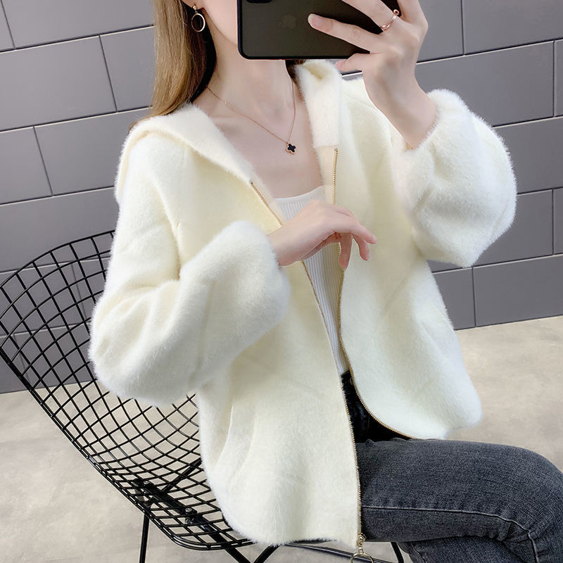 Women Imitation Mink Cashmere Cardigan Autumn Winter Women’s Thick Warm h Cardigan Female Hooded Knitted Sweater Jacket R159 alx