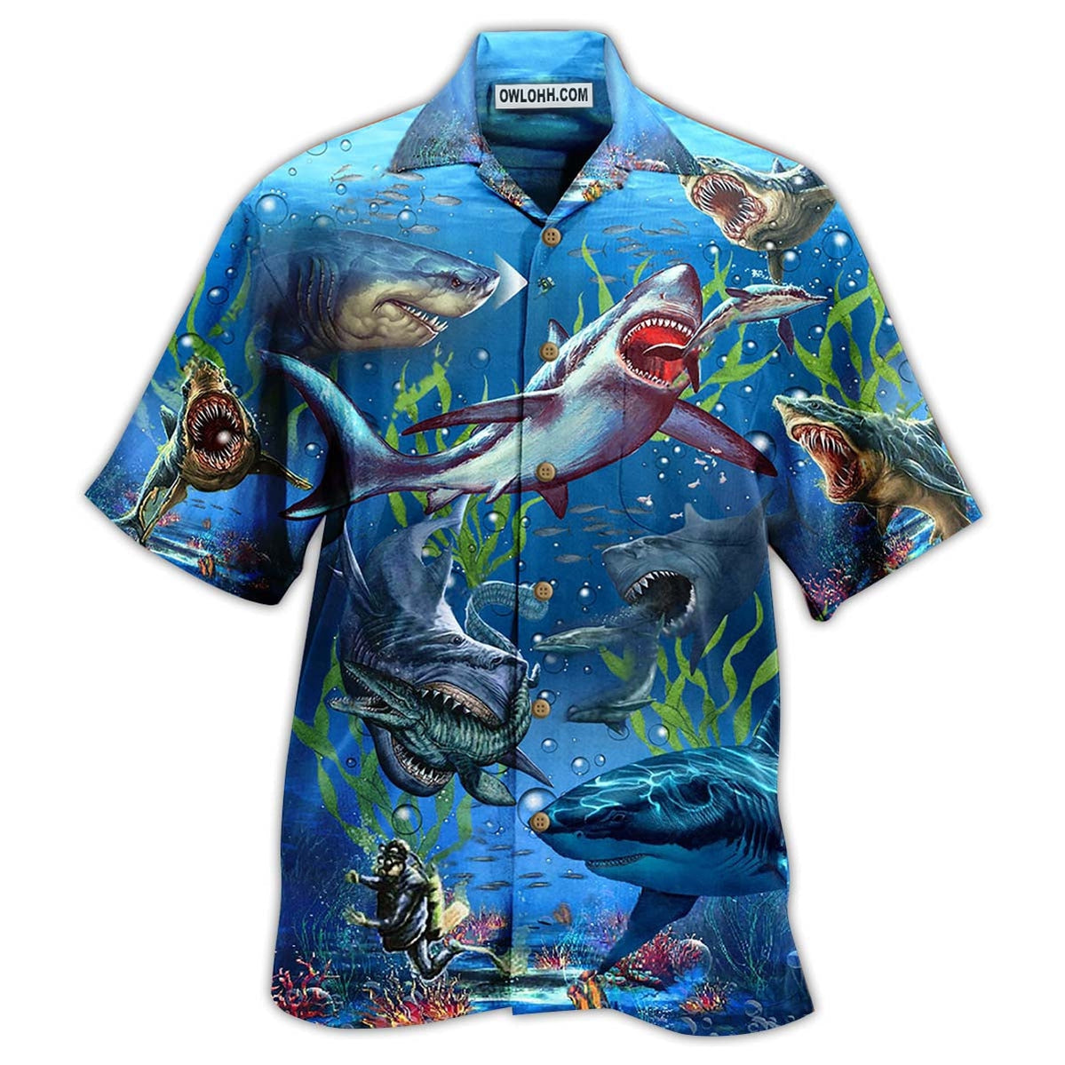 Shark What If Megalodon Was Alive – Hawaiian Shirt  – Owl Ohh