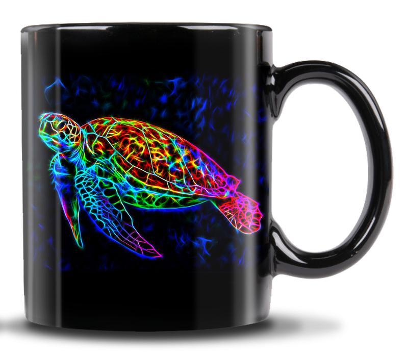 Sea Turtle Brightly Colored Turtle Black Mug Animals Mug Gift For Friend Family Double Side Printed Ceramic Coffee Mug Tea Cups Latte