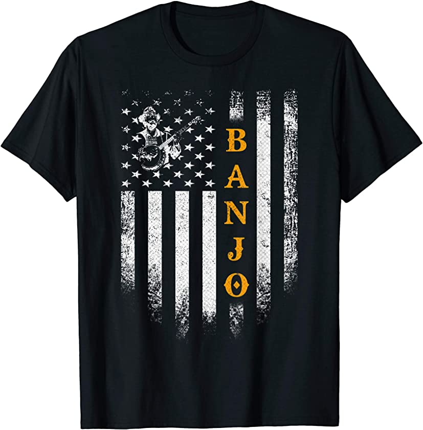 Vintage USA Banjo Player American Flag Patriotic Cool Gift T-Shirt