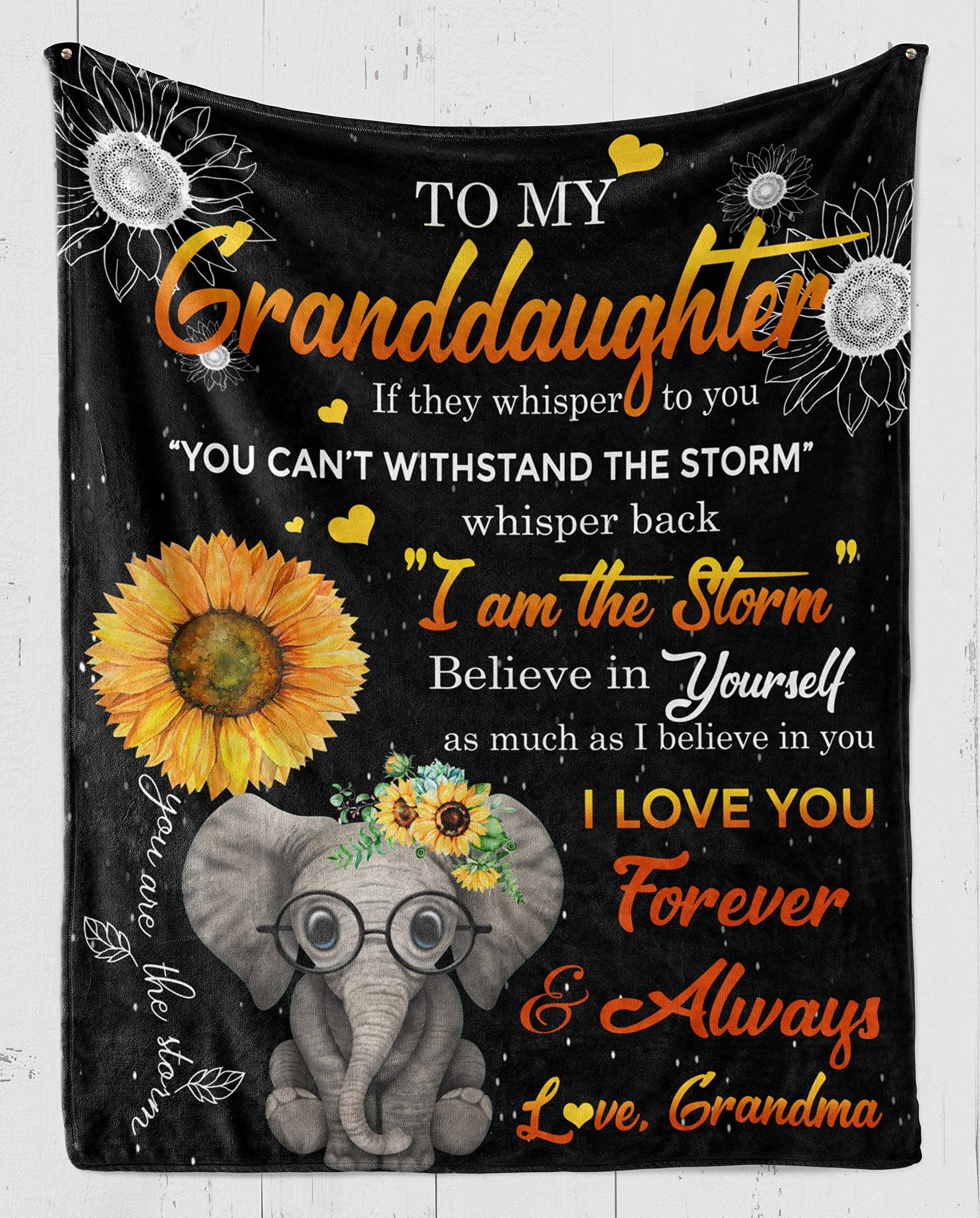 Skitongifts Blanket For Sofa, Bed Throws On Christmas, Birthday Elephants Sunflower Grandma To Granddaughter I Am The Storm I Love You Forever