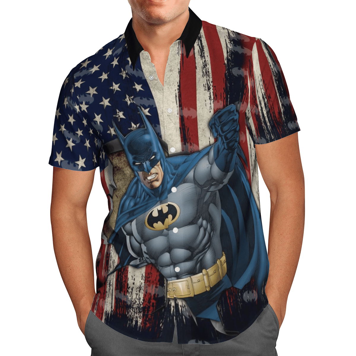 American Flag With Batman Hero For Man And Woman Print Short Sleeve Hawaiian Shirt Y97