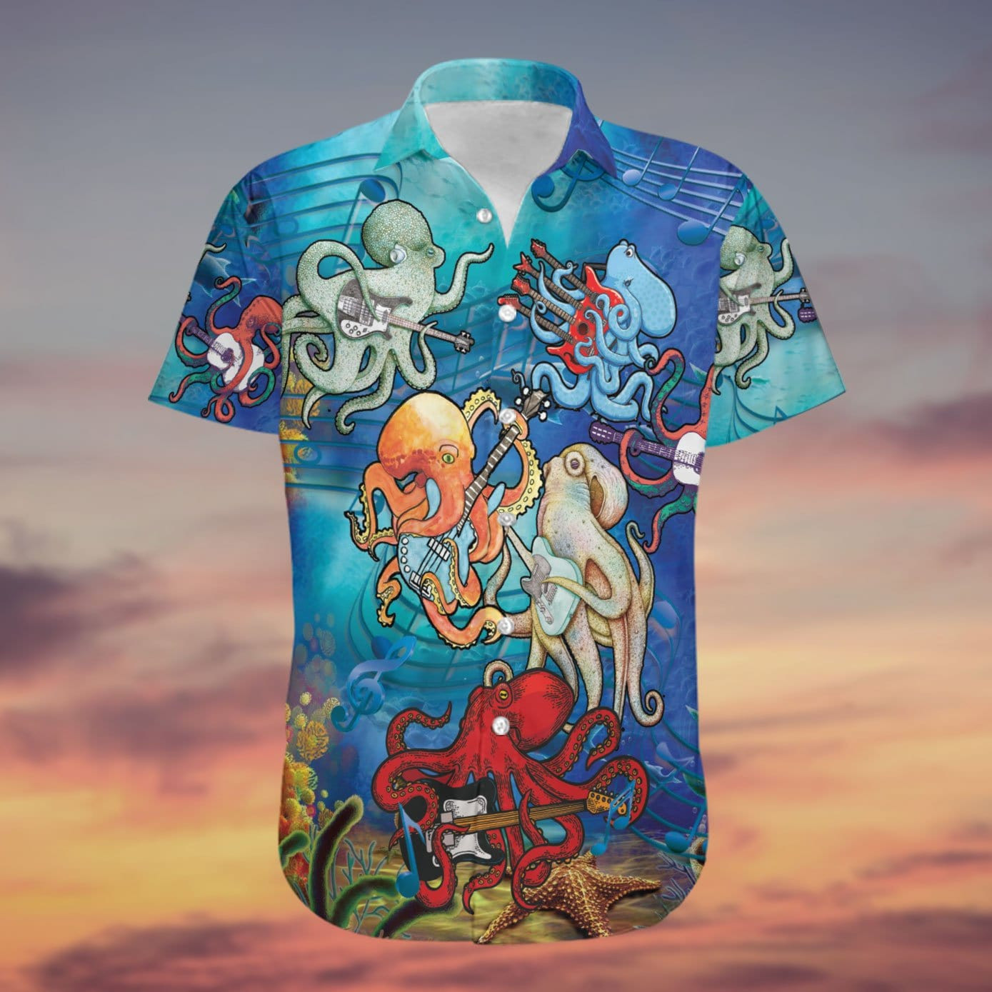 Octopus Love Rock Music Rocktopus Funny Electric Guitar Unisex Hawaii Aloha Shirts H Ha855