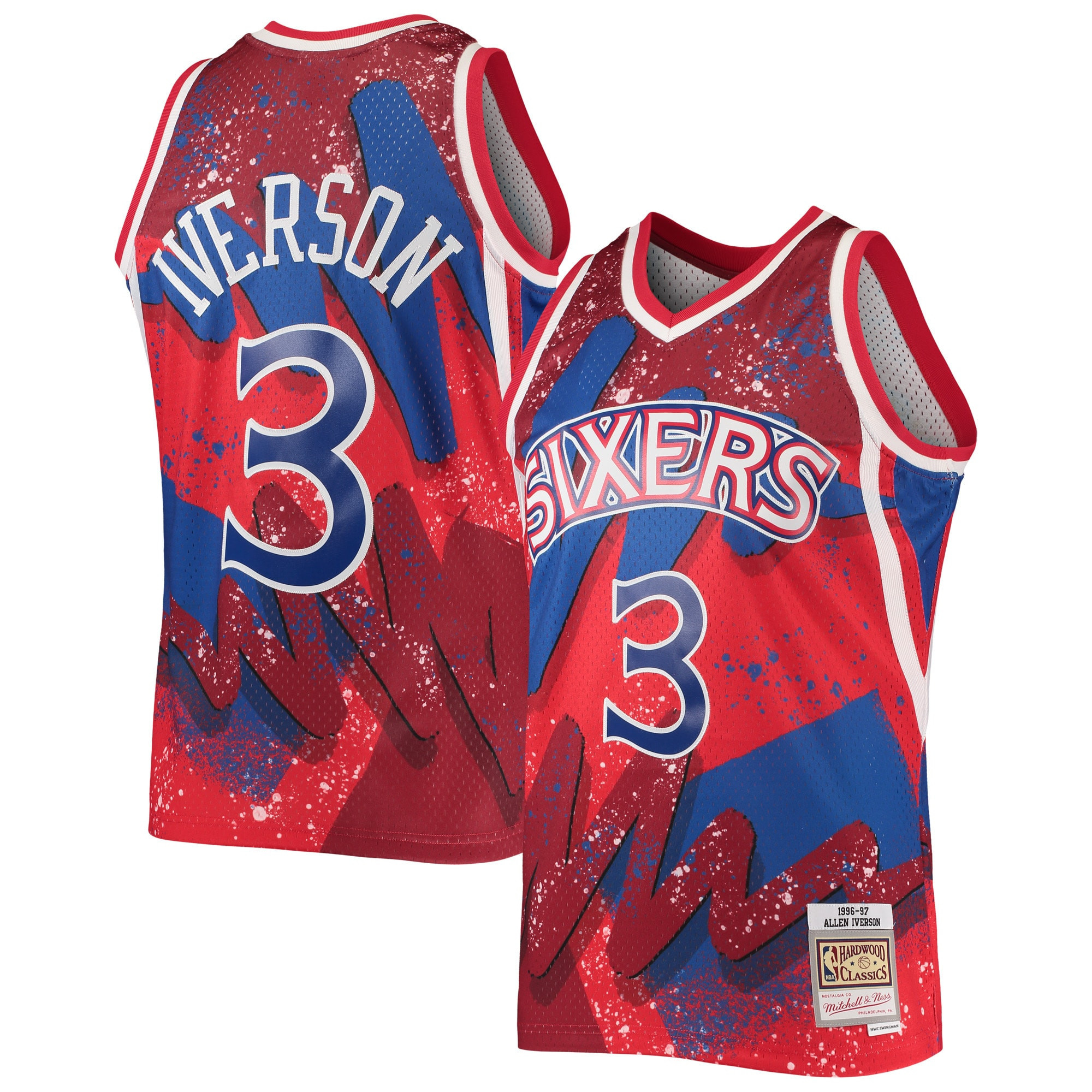 Allen Iverson Philadelphia 76ers Mitchell & Ness Hardwood Classics 1996-97 Hyper Hoops Swingman Jersey – Red NBA