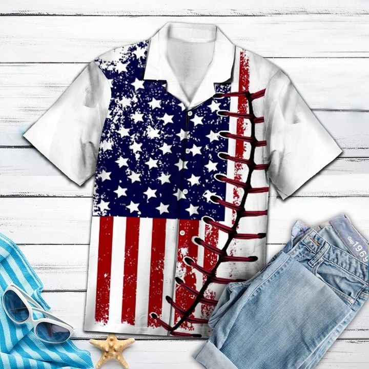 Baseball Usa Flag Hawaiian Shirt Summer Button Up For Men, Women, Couple