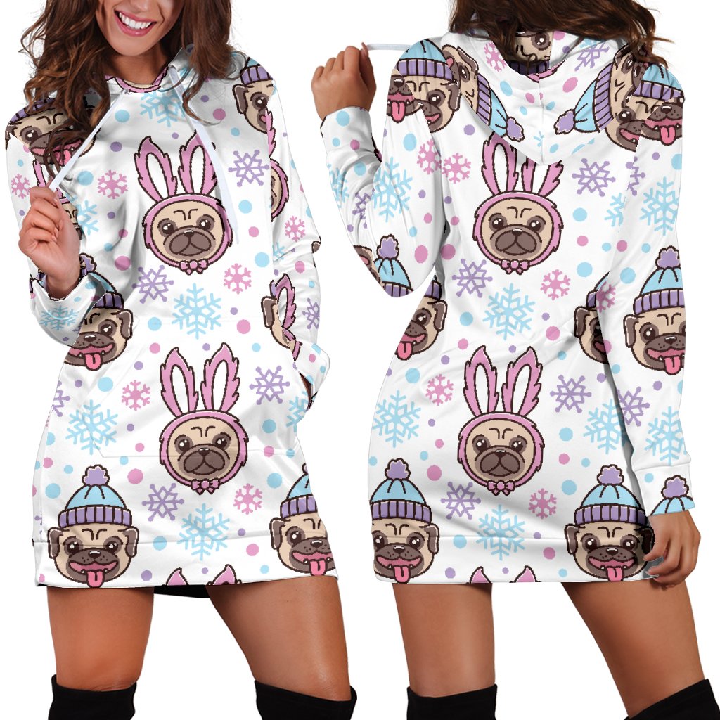 Cute Pug Hat Rabbit Costume Pattern Women’S Hoodie Dress