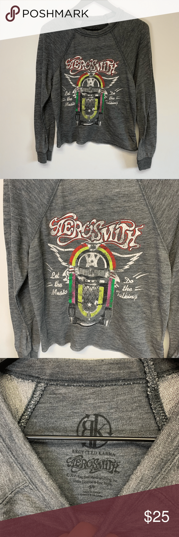 Recycled Karma Grey Band Tee Recycled Karma Grey Aerosmith Band Tee Crew Neck Shirt