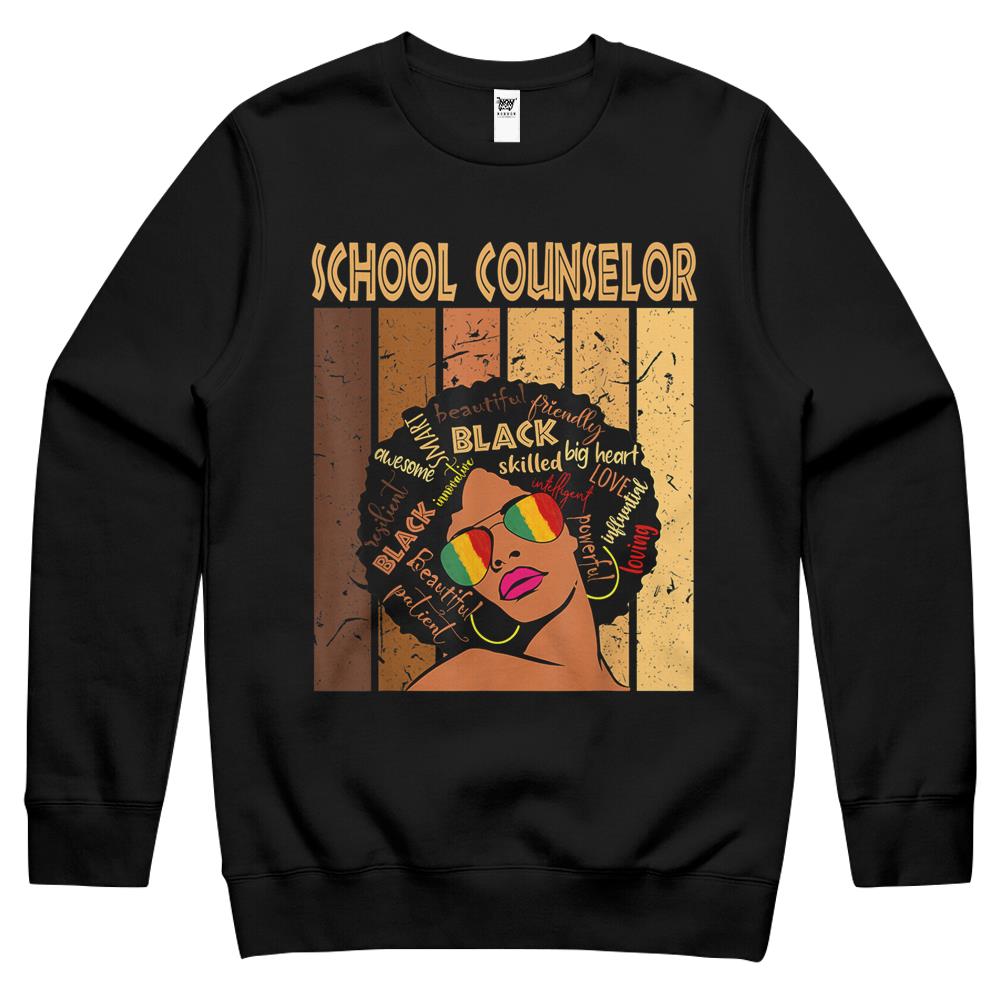 School Counselor Afro African American Black History Month Crewneck Sweatshirt