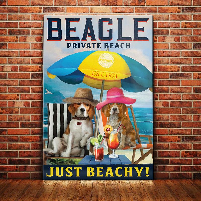 Beagle Couple Dog Canvas And Poster Private Beach Just Beachy | Art Print | Home Decor | Room Decor | Wall Art