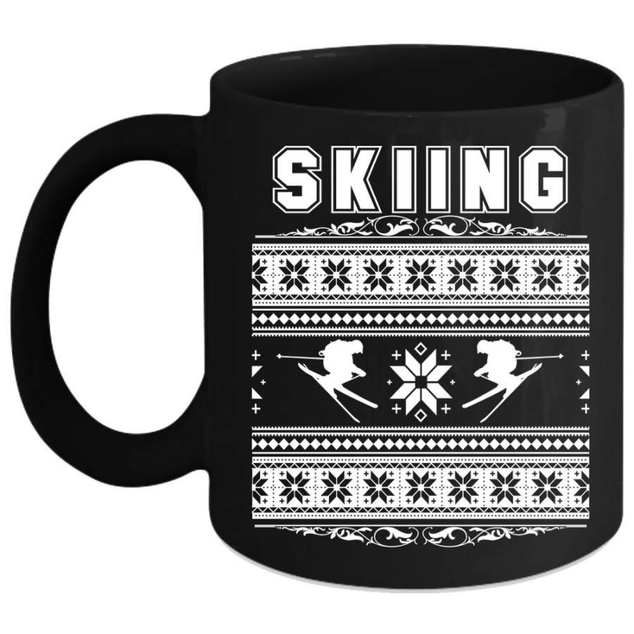 Skiing Coffee Mug, Funny Ugly Christmas Coffee Cup