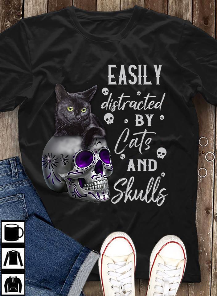 Easily Distracted By Cats And Skulls Gift Standard/Premium T-Shirt