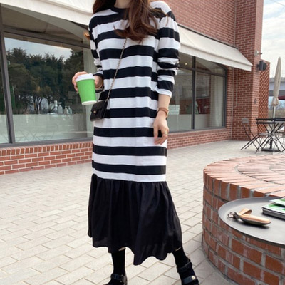 Autumn Winter Women Knitted Dresses 2022 Korean Fashion Plus Size 5XL Lady Vestido Striped Patchwork Female Robe Clothes KE2997 alx