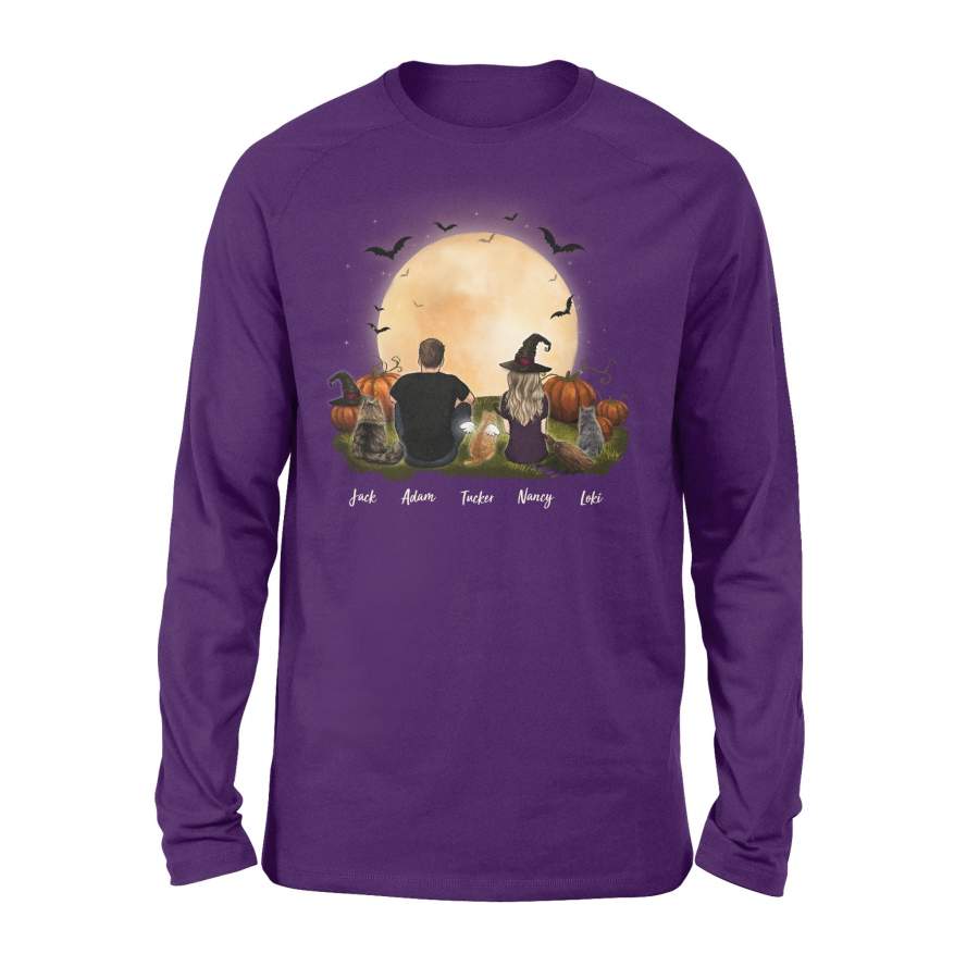 [ FRONT SIDE ] [ ORANGE PURPLE ] Personalized custom cat & couple long sleeve Halloween gift for cat mom dad lover owner – 2402