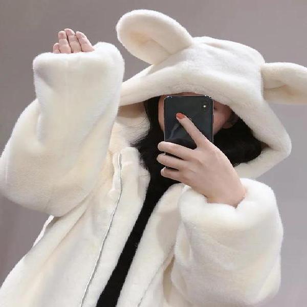 Winter New Cardigan Zipper Harajuku Hoodies Fashion Cute Bear Ears Plush Warm Loose Women Sweatshirts alx