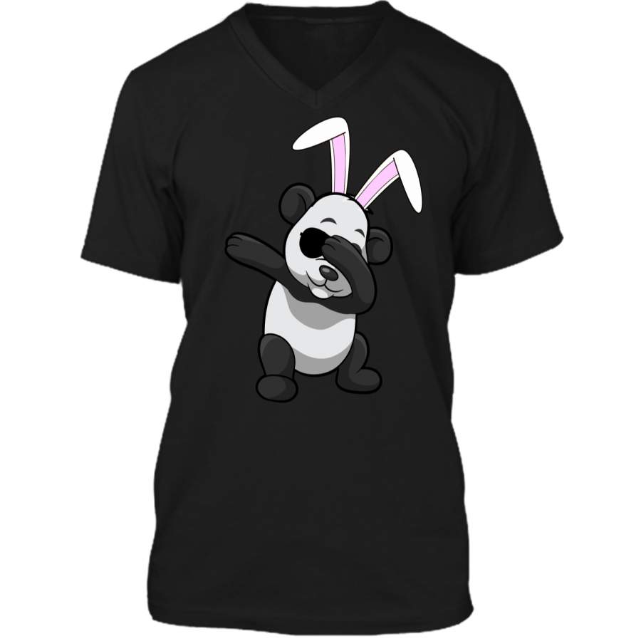 Dabbing Easter Bunny Shirt Panda Ears Dab Boys Girls Kids Mens Printed V-Neck T