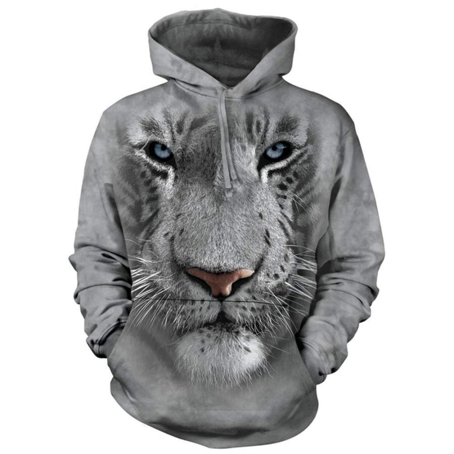 White Tiger Face Hd Hooded Sweatshirt