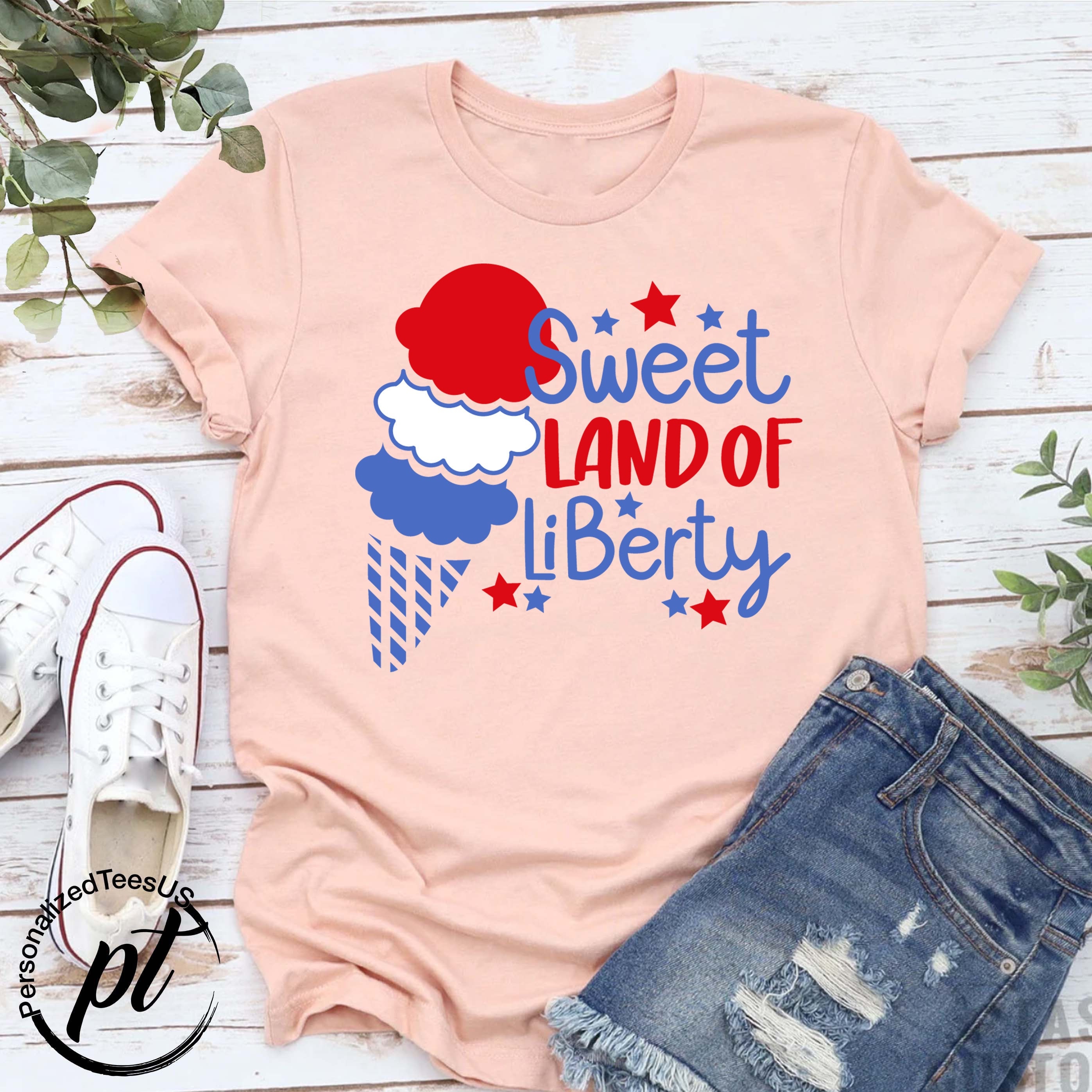 Sweet Land Of Liberty T-Shirt,4th Of July Kids Shirt,Patriotic Girl Gift,Independence Day Tee,Patriotic Ice Cream Shirt,Red White and Blue