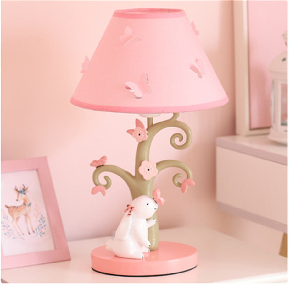 Korean Resin Cartoon Rabbit Tree Fabric Table Lamp For Foyer Study Kids Bedroom Bedside Sleeping Night Light Home Desktop Decor alx