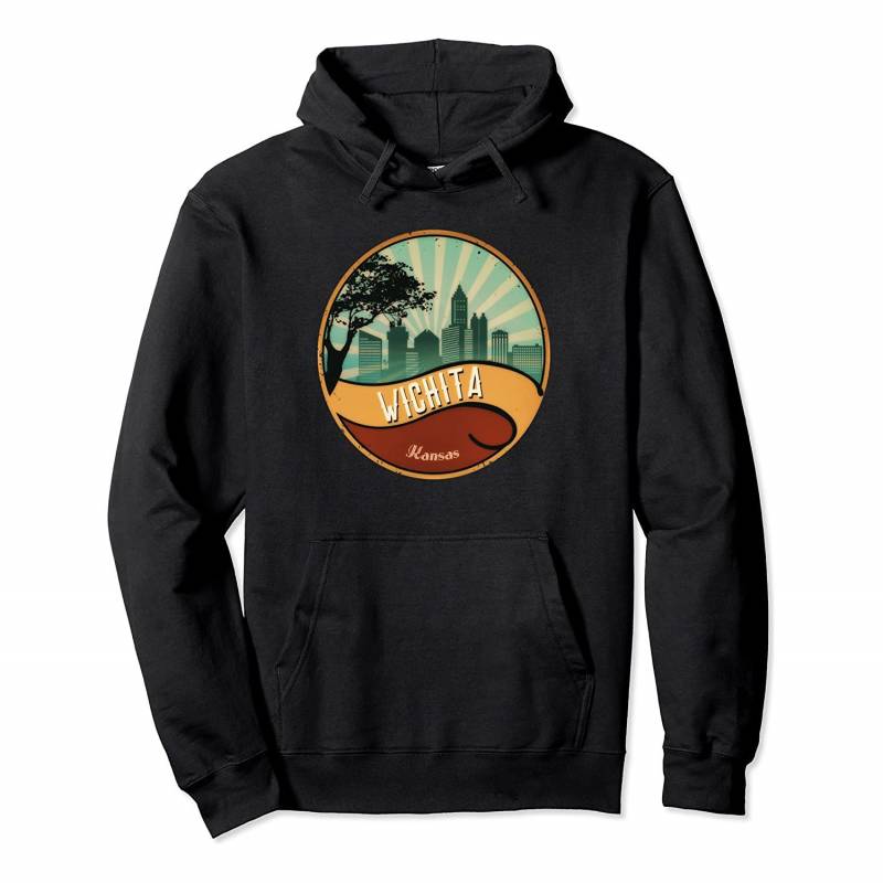 Wichita Kansas City Skyline Retro Distressed Vintage Style Pullover Hoodie, T Shirt, Sweatshirt