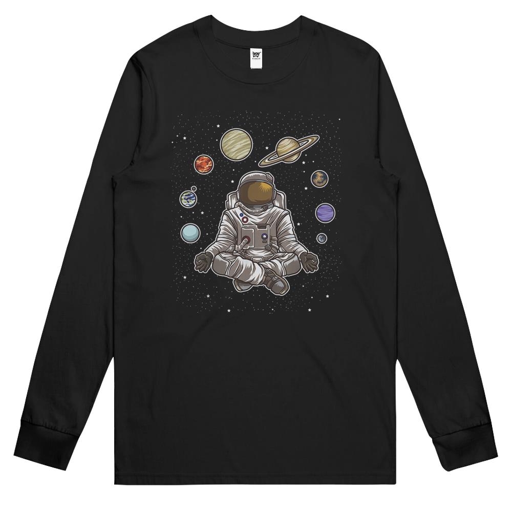 Yoga Astronaut Meditates In Space And Feels The Galaxy Long Sleeve T Shirts