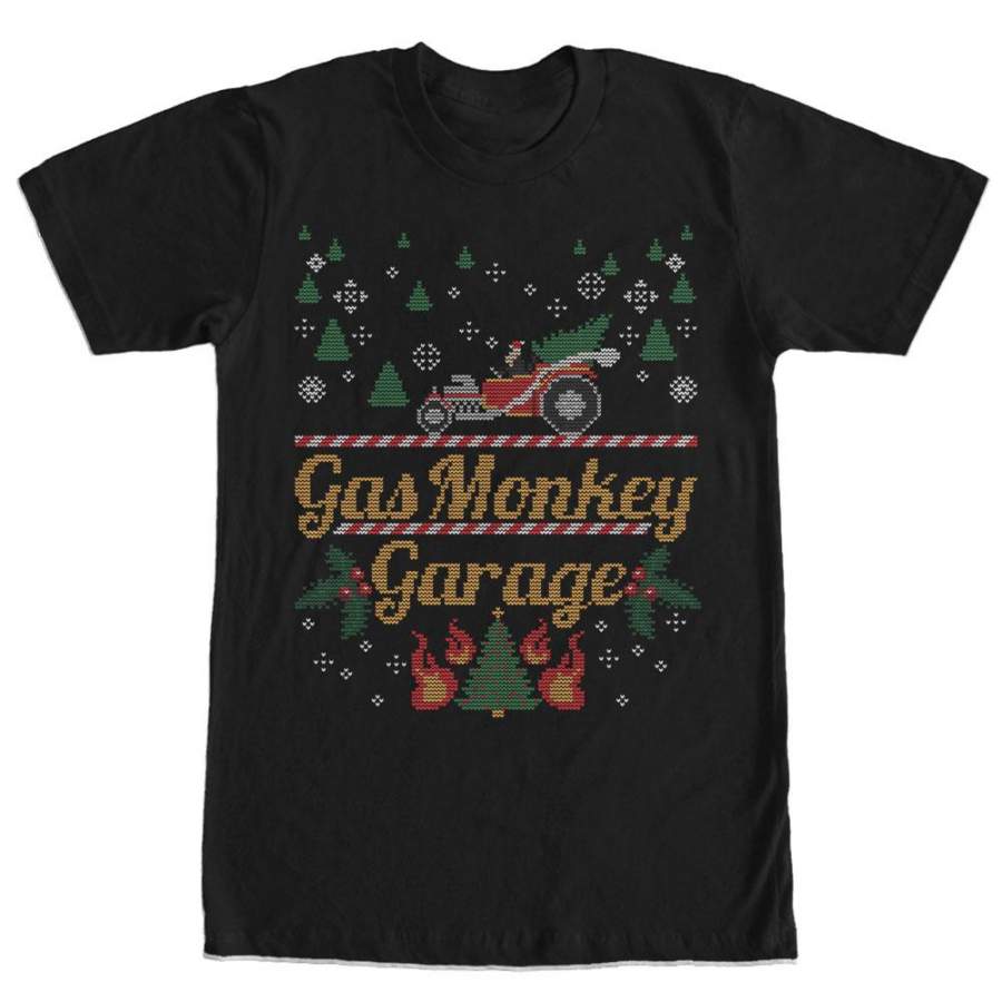 Gas Monkey Men’s Ugly Christmas Hot Rod  T Shirt Black