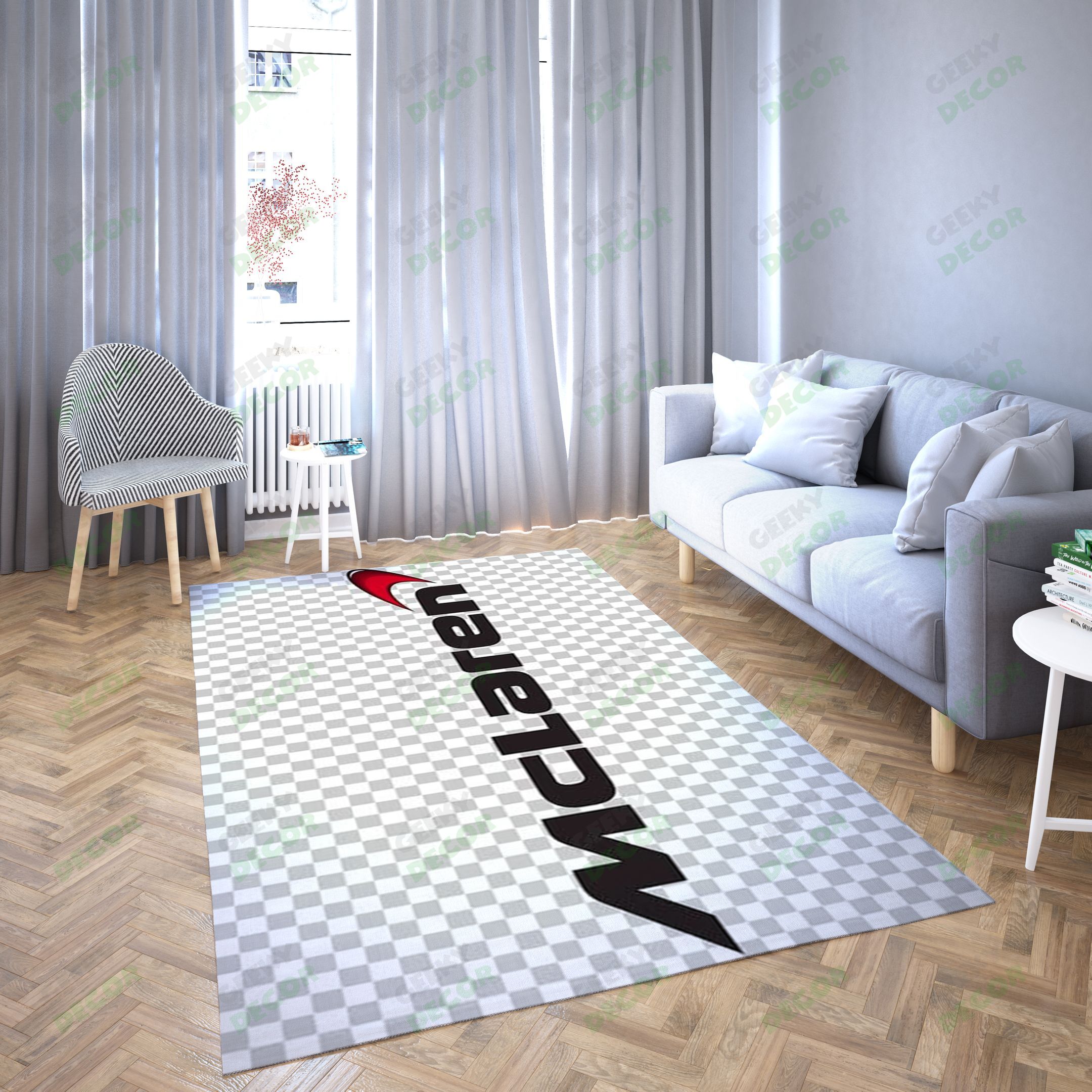 Mclaren Logo Chequered Carpet Living Room – Area Rug