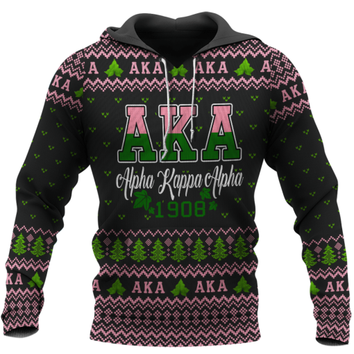 Aka 1908 Alpha Kappa Alpha Black Background Ugly Christmas Hoodie