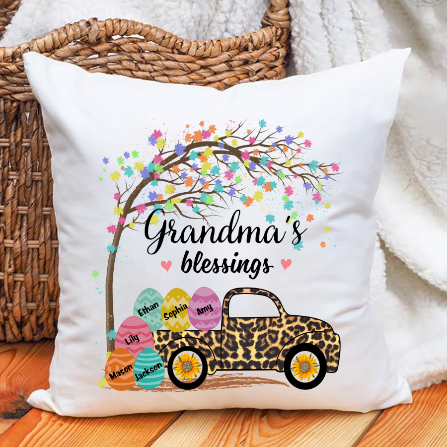 Grandma’S Blessings Easter Truck Leopard Indoor Pillow