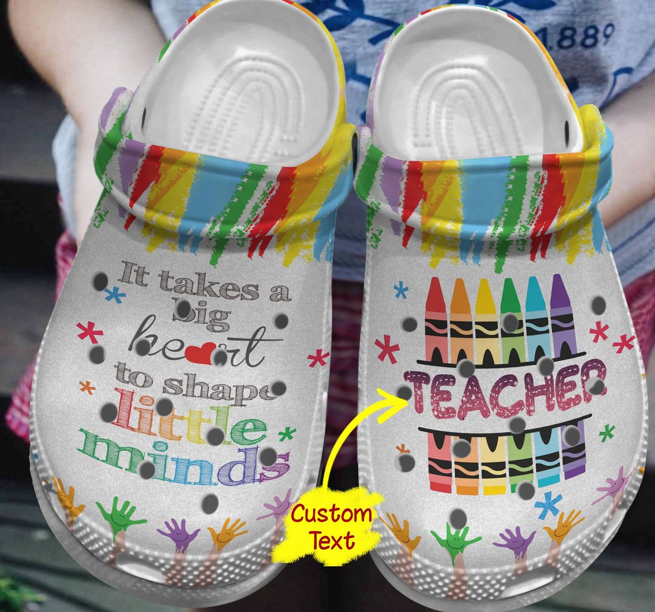 Teacher Personalized Clog, Custom Name, Text, Color, Number Fashion Style For Women, Men, Kid, Print 3D Big Heart To Shape Little Minds