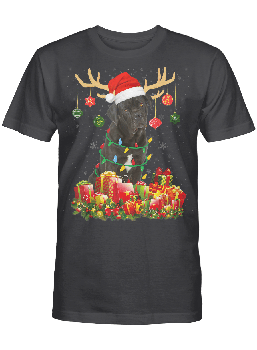 AmazeStyleZ Santa’s Reindeer, Ugly Christmas Sweater, Christmas Gift Ideas, Christmas TreeCane Corso Dog Reindeer Santa Hat Christmas Light Xmas T-Shirt