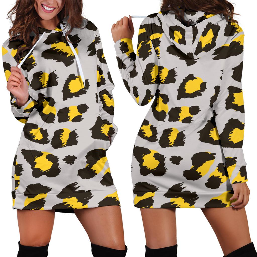 Gray Leopard Print Pattern Women’S Hoodie Dress