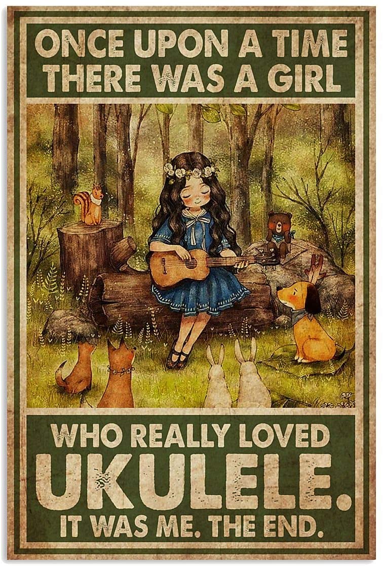 Vintage Girl Loved Ukulele Poster Art Print      Home Decor Gift For Family Friend On Birthday