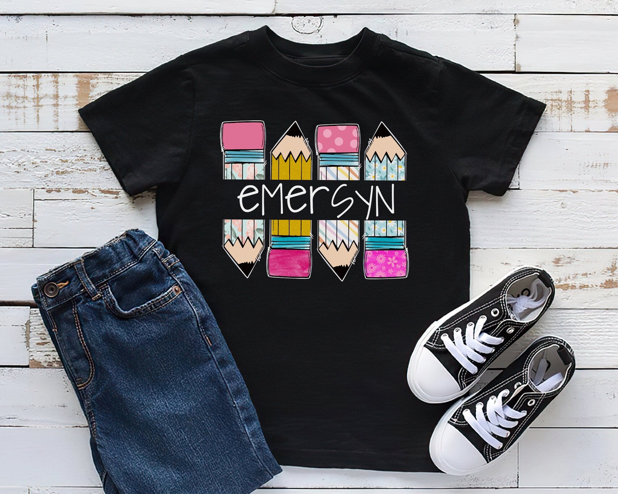 Personalized T-Shirt Gifts For Children Colorful Pencil Custom Name & Grade Cute Shirt Back To School Outfit