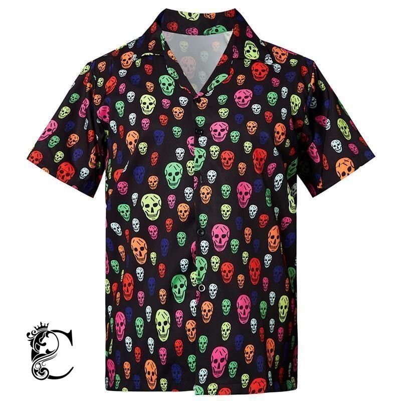 Beach Shirt Shop Mens Hawaiian Shirts Colorful Skull- Chillicothemall