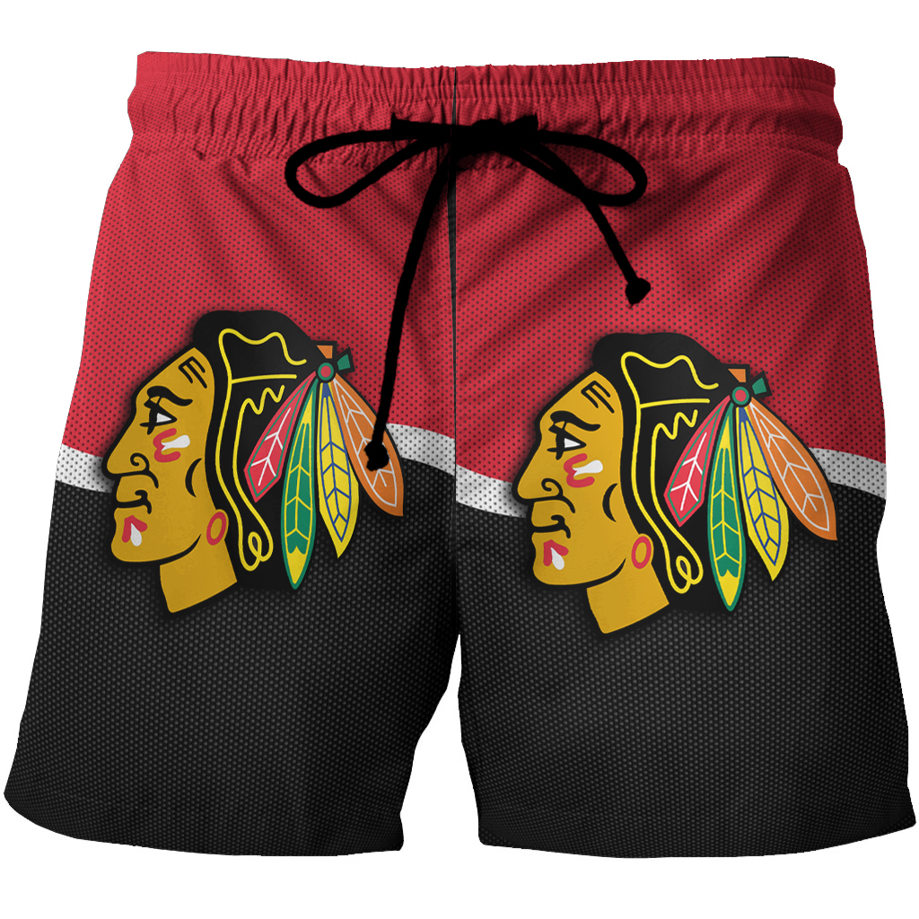 Chicago Blackhawks Emblem Texture8 3D All Over Print Summer Beach Hawaiian Short