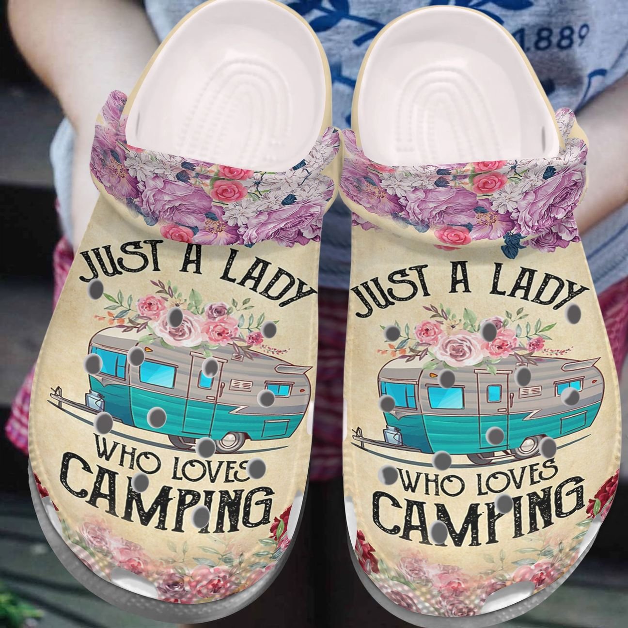 Camping Personalize Clog, Custom Name, Text, Fashion Style For Women, Men, Kid, Print 3D Just A Lady Who Loves Camping