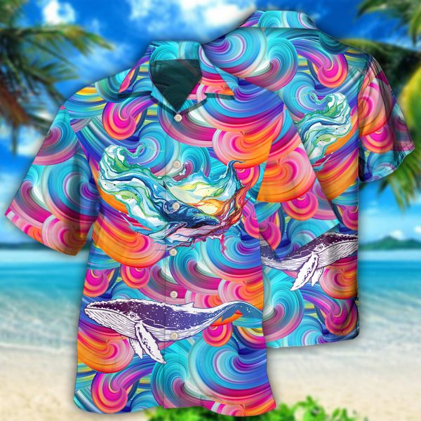 Whale Colorful Hawaiian Shirt Shorts Set Summer Beach Clothing Clothes Outfit For Men Ht