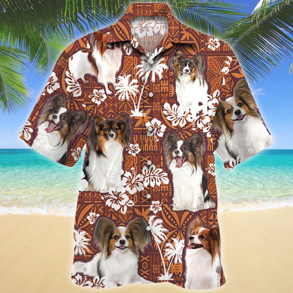 Papillon Dog Red Tribal Pattern Hawaiian Shirt Ha83113