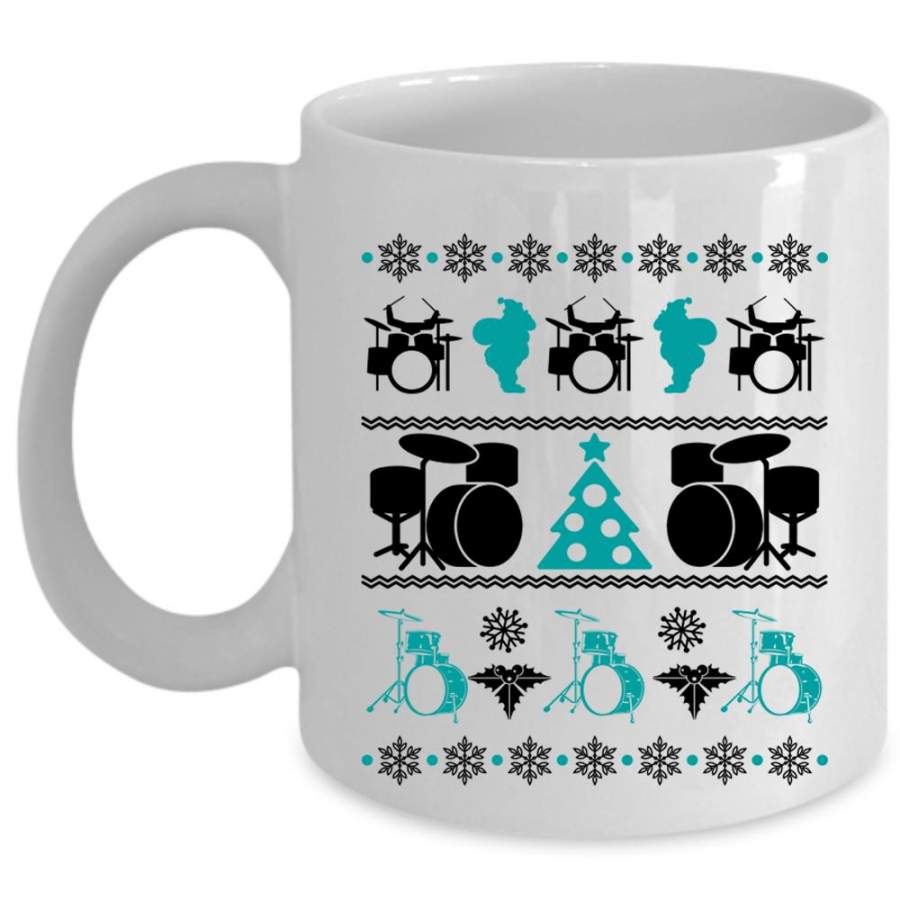 Ugly Christmas Coffee Mug, Cute Drummer Cup