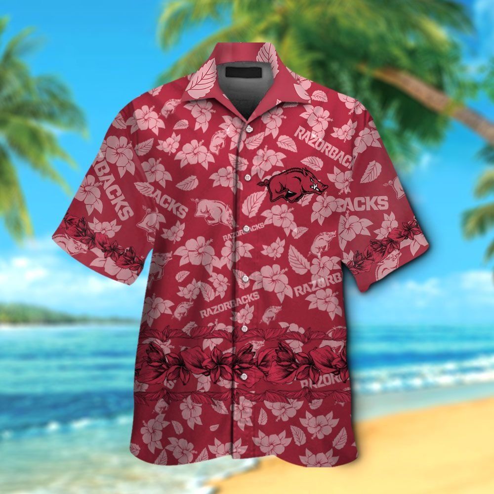 Short Sleeve Hawaiian Arkansas Razorbacks Button Up Shirt