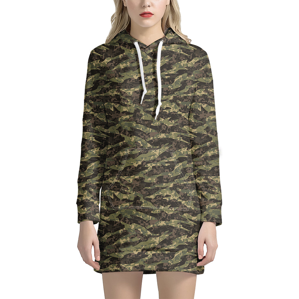 Tiger Stripe Camouflage Pattern Print Women’S Pullover Hoodie Dress