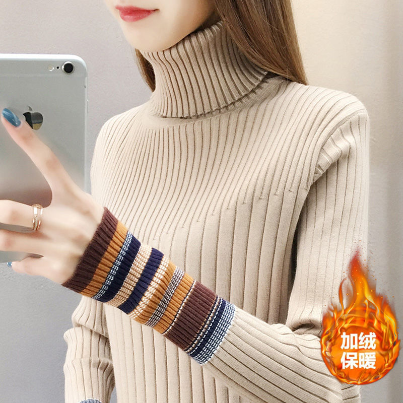 Autumn Winter Plush And Thick Turtleneck Sweater Women New Knitted Bottom Coat With Long Sleeves And Slim Fitting Lady Pullover alx