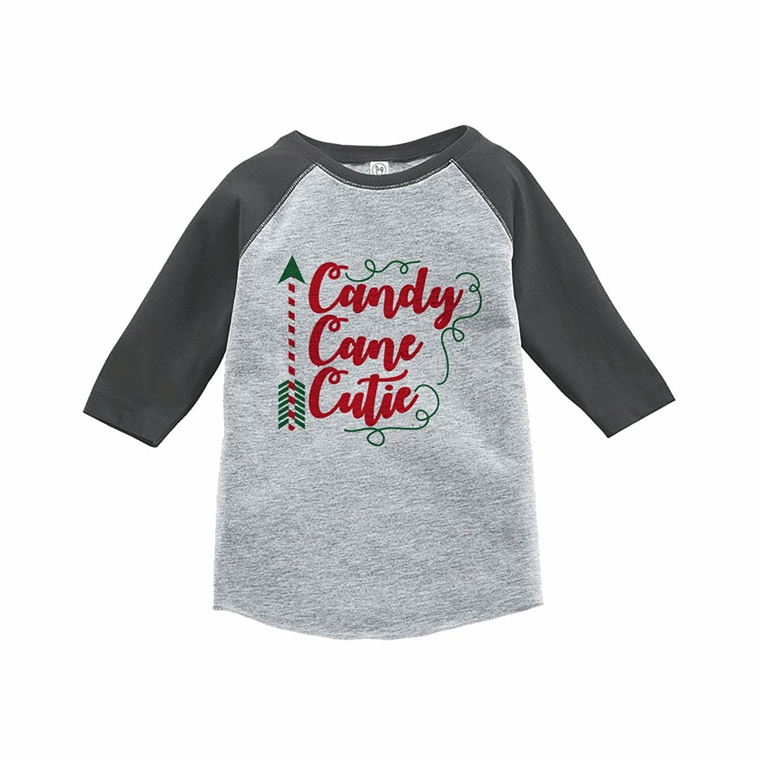 7 Ate 9 Apparel Kids Candy Cane Cutie Grey Raglan Tee