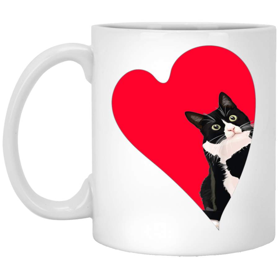 Tuxedo Cat Valentine Heart for Kitten and Animal Lovers White Mug